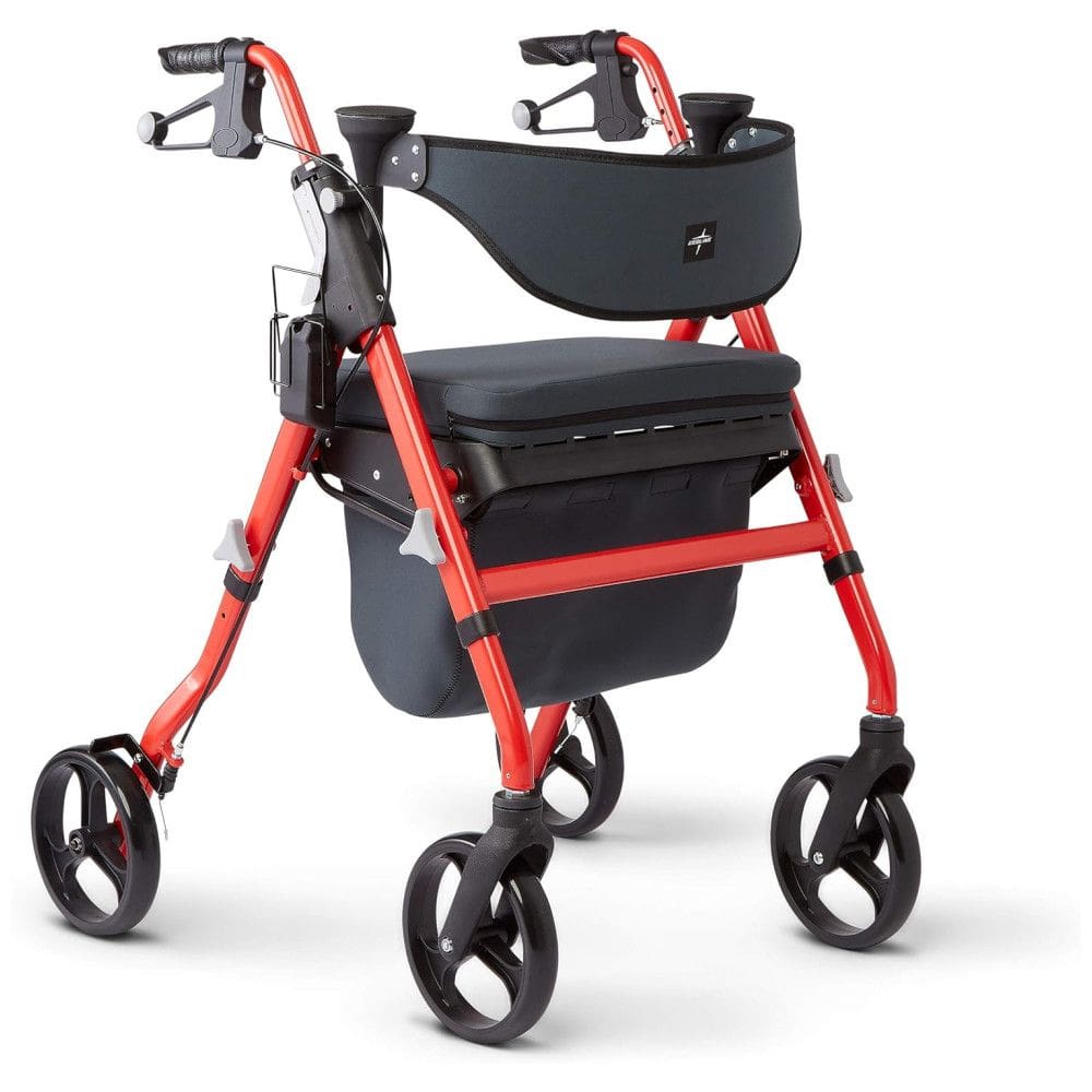 Andador Adulto Idoso com Apoio de Braço, Assento Acolchoado e Cesto, Suporta até 136 kg, MEDLINE MDS86845RD, Vermelho