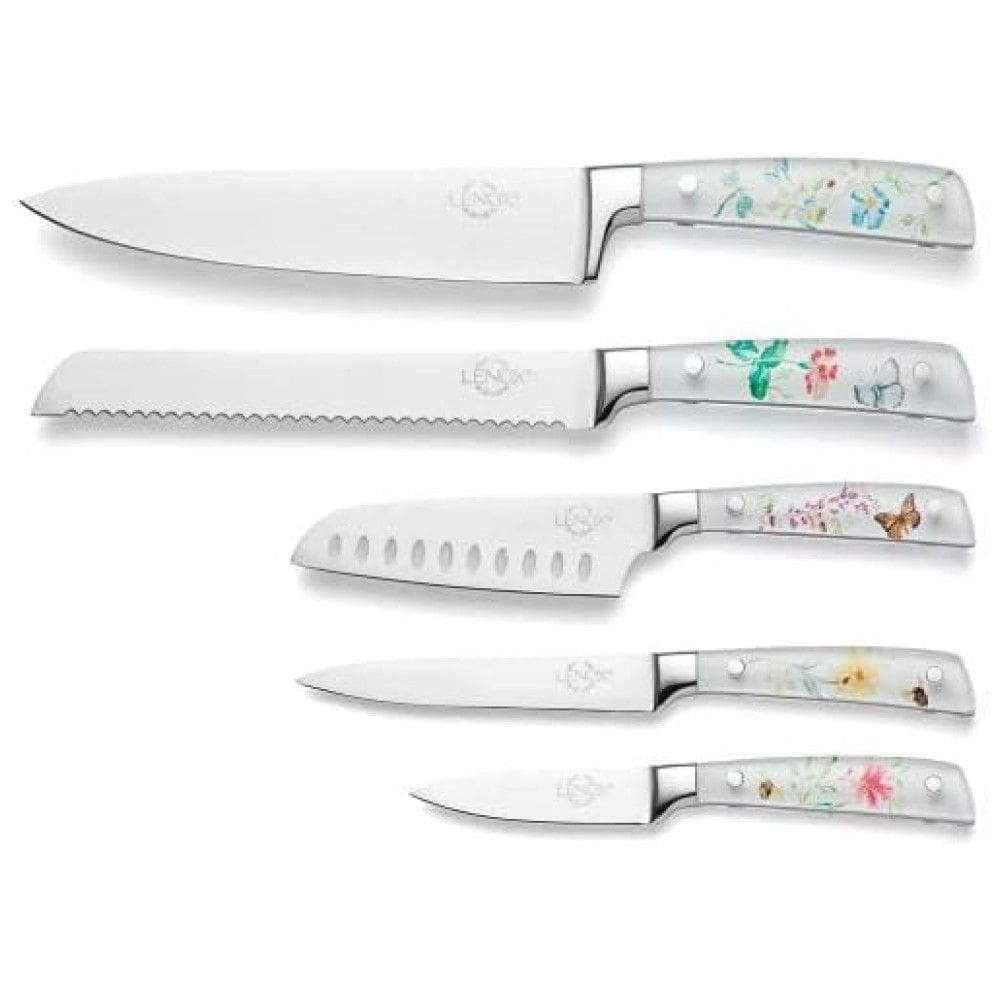 Conjunto de Facas Variadas e Bloco de Madeira, Mais Charme e Elegância para Sua Mesa com 6 Peças e Material de Carbono, Lenox 894804, Branco