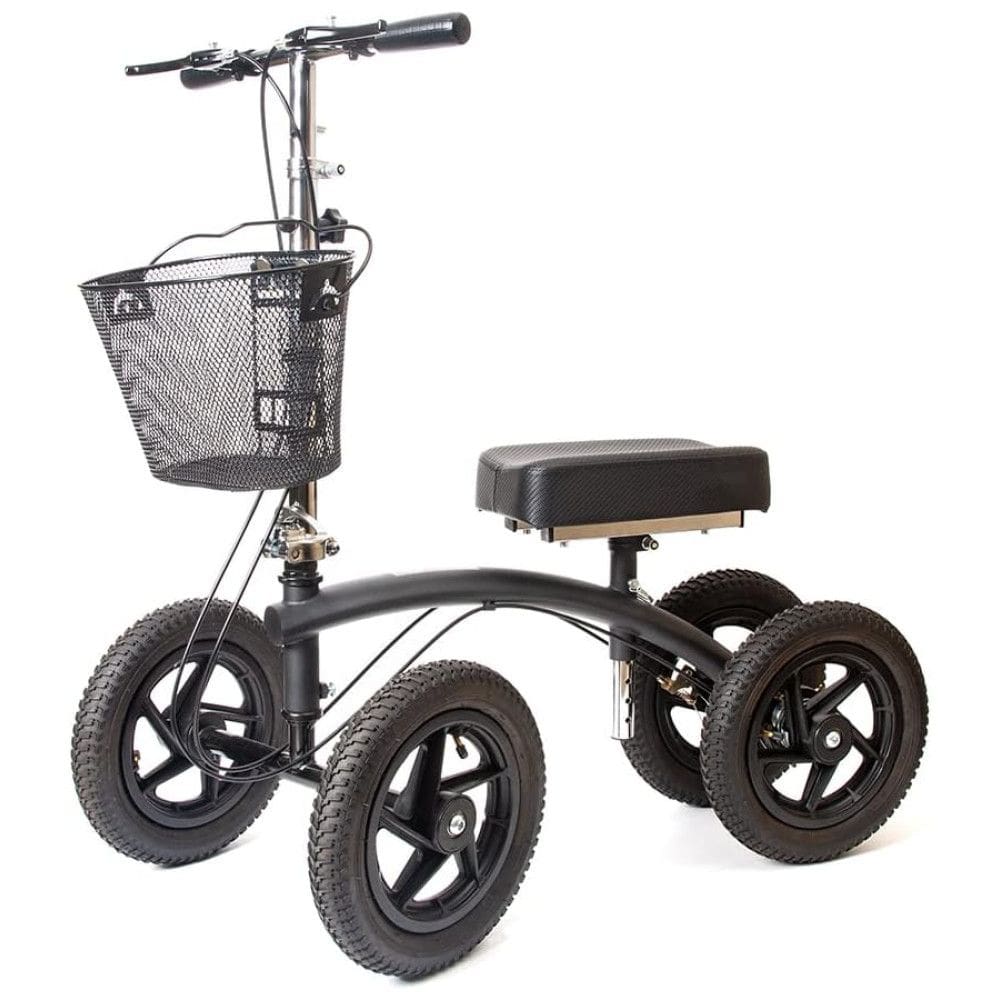 Andador 4 Rodas Dobrável com Cesta e Apoio para Joelho Ideal para Lesões Suporta 158kg, BODYMED, Preto