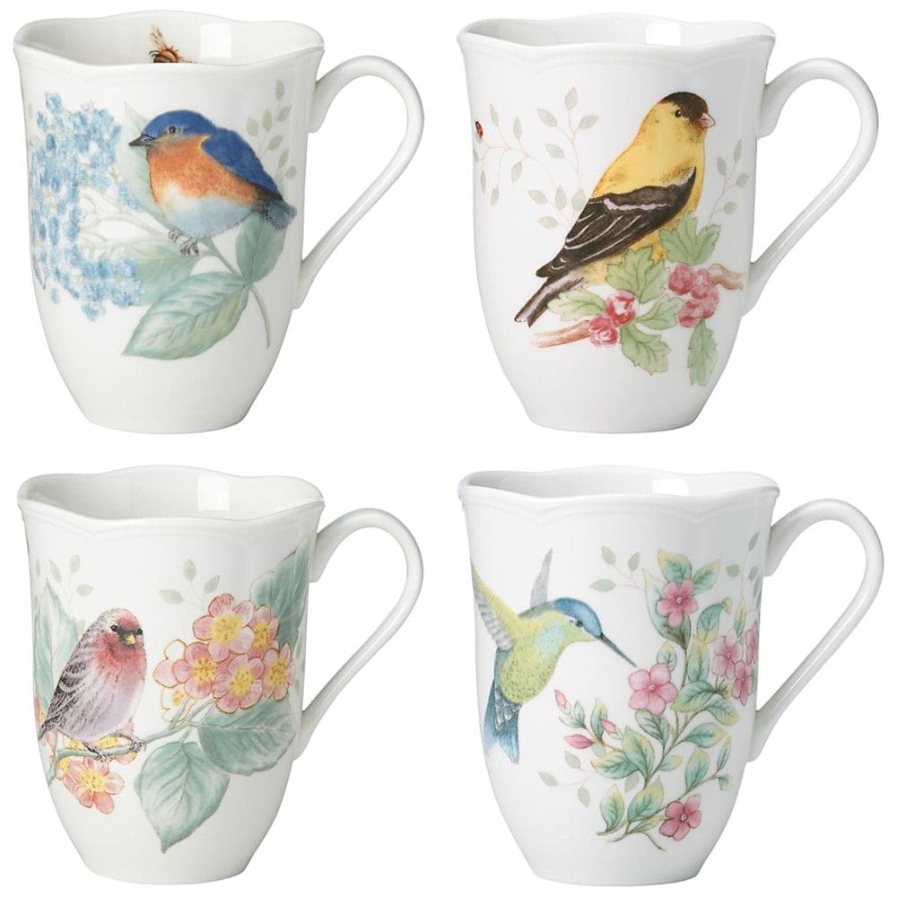 Conjunto de Canecas, Tema de Floral com 4 Peças, Capacidade 350mL e Material de Porcelana, Lenox 882795, Branca Colorida