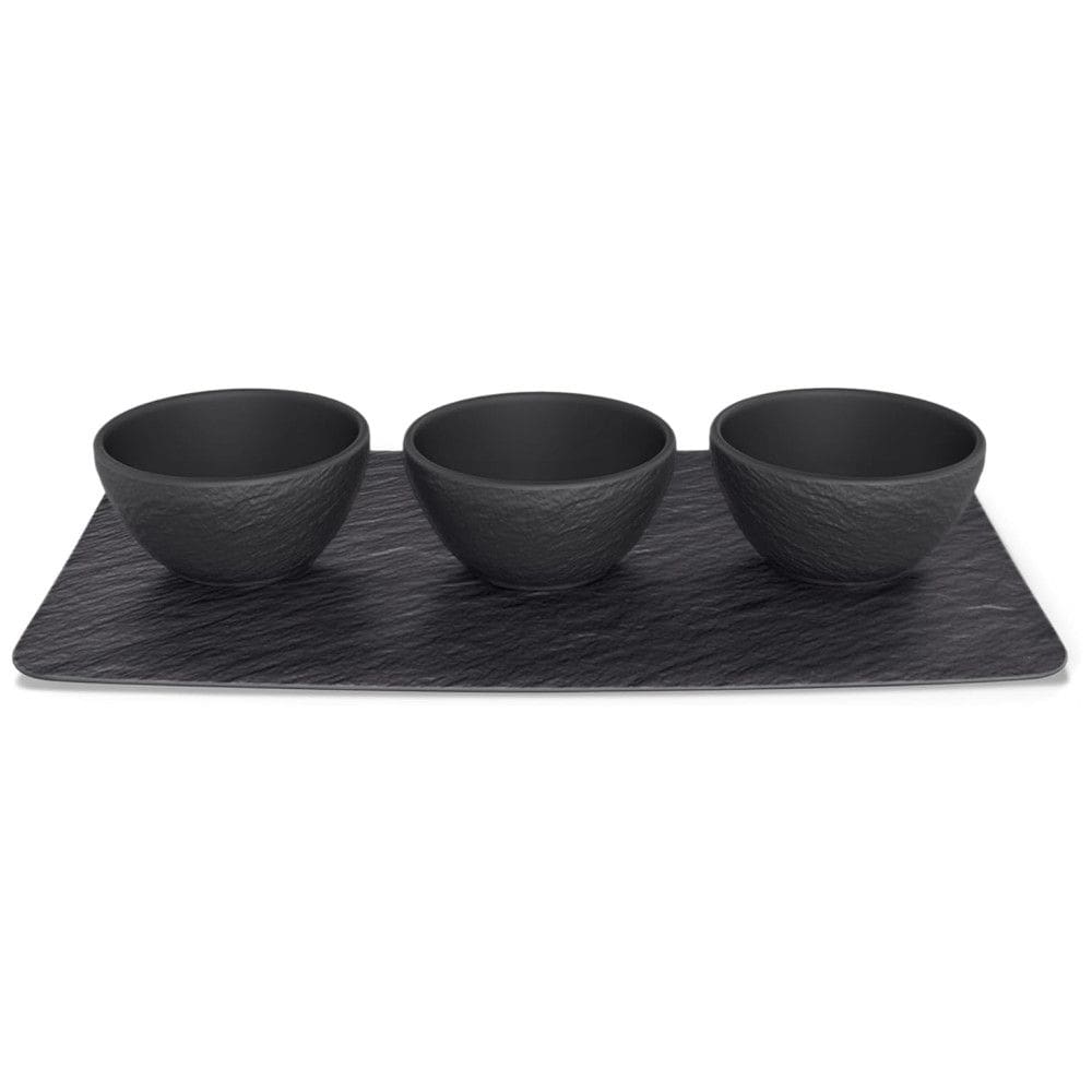 Conjunto de Tigelas e Bandeja de Servir com Estilo Moderno, Material de Porcelana, Formato Redondo e 4 Peças, Villeroy Boch, Preta