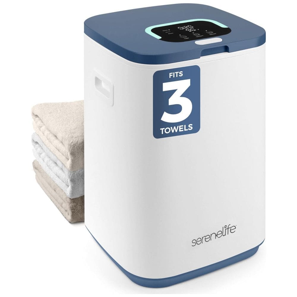 Aquecedor de Toalhas SereneLife Quadrado para Banheiro, Acomoda 3 Toalhas Grandes, Com Display LED, 24h de Atraso, 3 Modos de Aquecimento.