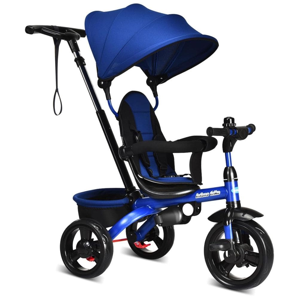 Triciclo Infantil para Passeio com Assento Ajustável 4 Estágios, Idade Recomendada 9 Meses a 5 Anos, INFANS, Azul