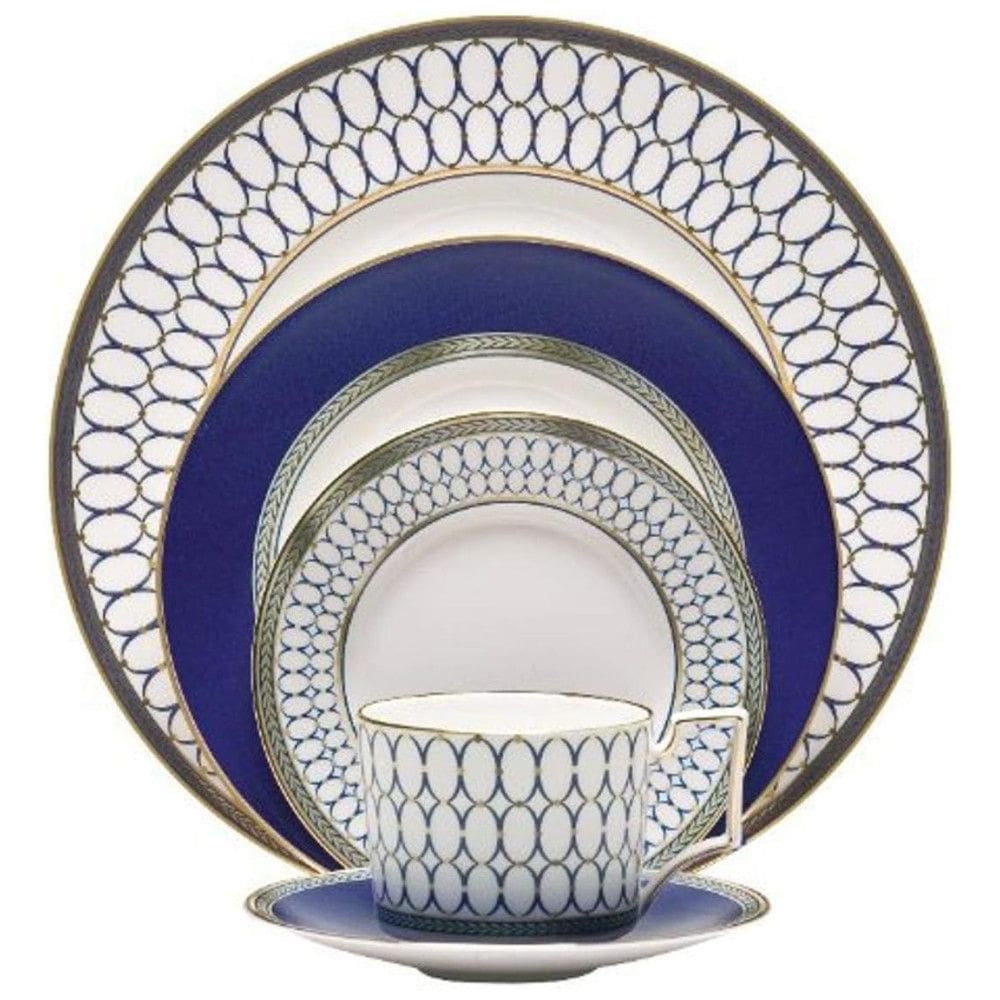 Conjunto de Aparelho de Jantar em Alta Qualidade e Elegância com 5 Peças e Material de Porcelana, Wedgwood, Branco e Azul
