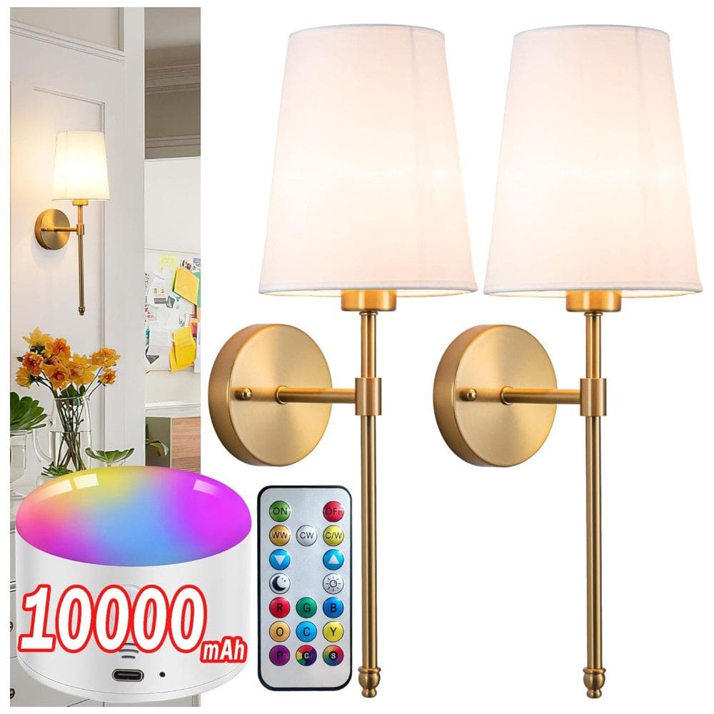 Conjunto de Luminária de Parede, Estilo Moderno, Controle Remoto e Abajur de Tecido Branco, 2 UN, 110V, YHCDLAMP