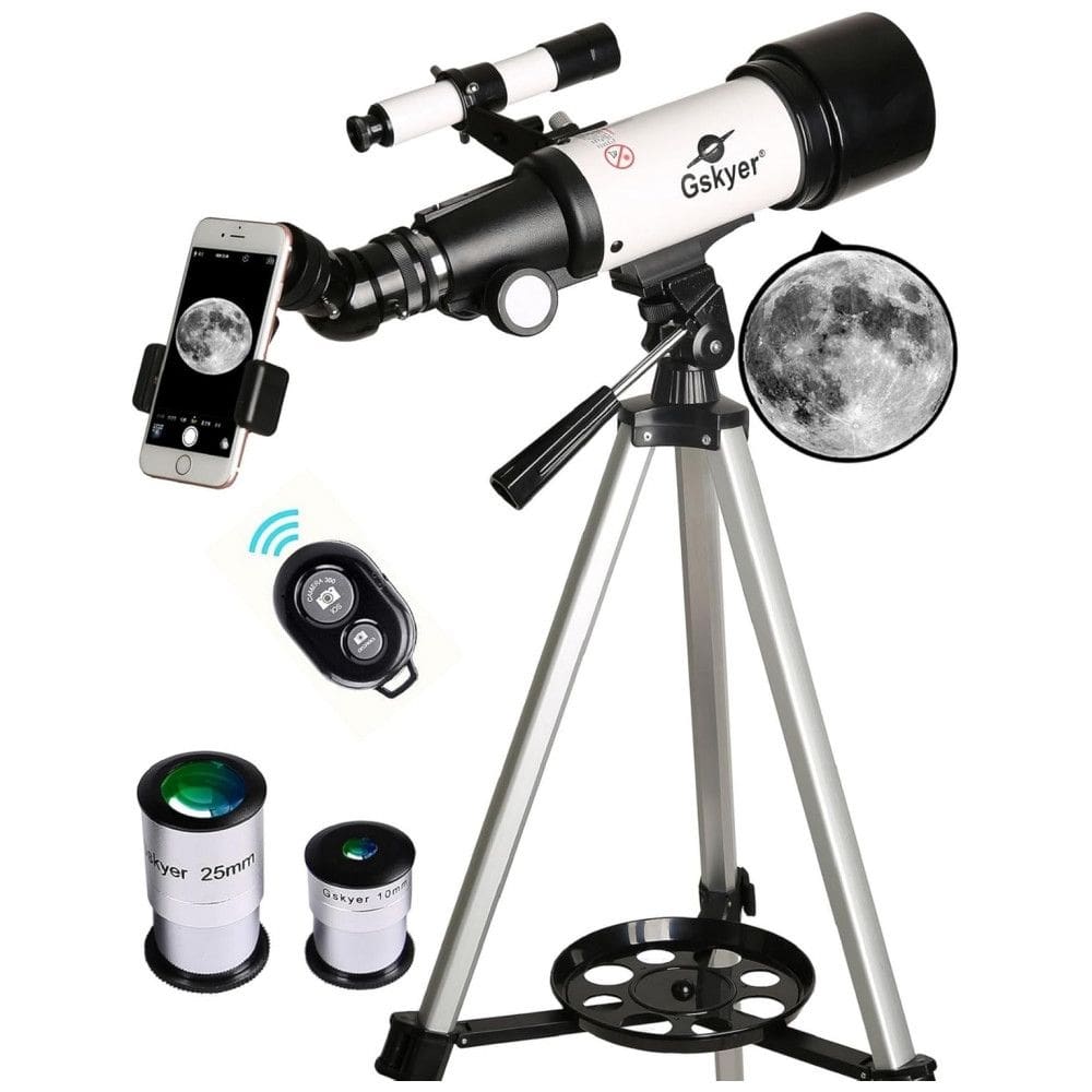 Telescópio Gskyer, Abertura de 70mm e 400mm com Montagem AZ: Ideal para Crianças e Iniciantes, é um Telescópio Refrator Portátil.