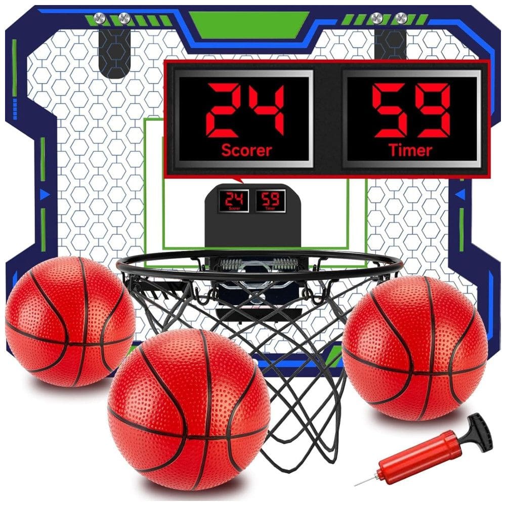 Mini Cesta de Basquete com 3 Bolas, Contagem Regressiva e Acompanhamento Musical, Ideal para Crianças e Adultos, VIGNUTO, Azul