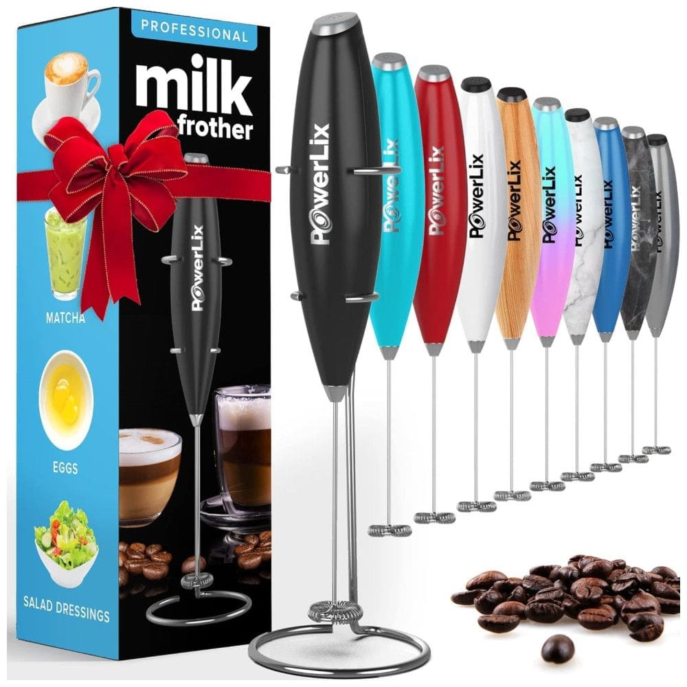 Espumdor Elétrico de Leite em ço Inoxidável Bteri com Suporte, POWERLIX a, Preto