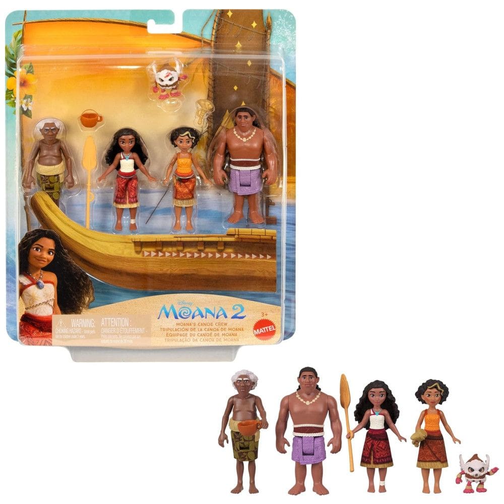 Moana`s Canoe PlaYSET com 5 Mini Figuras e 3 Acessórios, Disney Moana 2, Mattel.