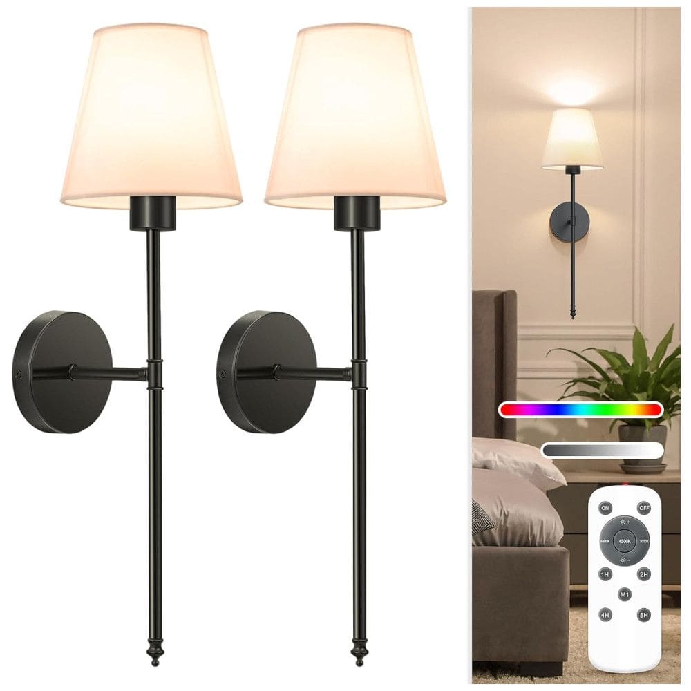 Conjunto de Luminária de Parede Recarregáveis, Sem Fio com 2 Peças, Estilo Moderno, Controle Remoto, Tamanho 60 cm, Lâmpadas Removíveis
