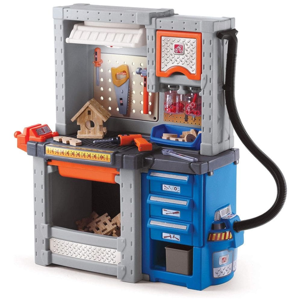 Bancada de Ferramentas Interativas e Realistas com 50 Acessórios para Brincar e Aprender, Step2, Azul e Cinza