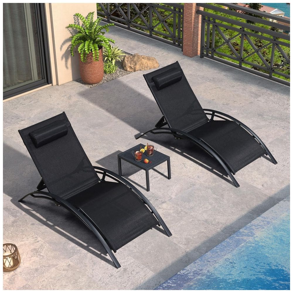 Espreguiçadeiras Grandes com Mesa Lateral, Cadeiras Reclináveis Ajustáveis para Piscina e Jardim,PURPLE LEAF, Preta