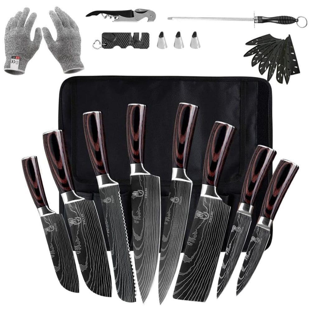 Conjunto de Facas em Aço Inoxidável, 15 Peças, FULLHI, Marrom