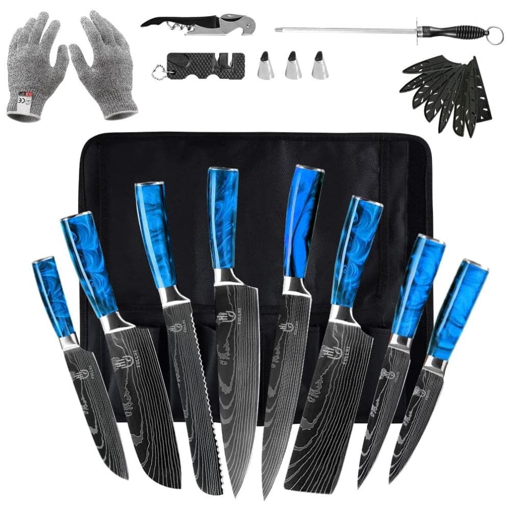 Conjunto de Facas em Aço Inoxidável, 14 Peças, FULLHI, Azul