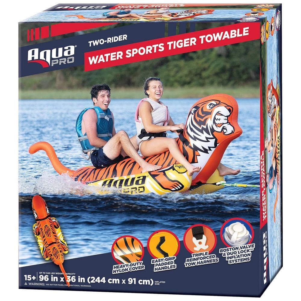 Boia Rebocável para 2 Pessoas, Estilo Tigre com Pontão Duplo, Aqua Pro, Laranja