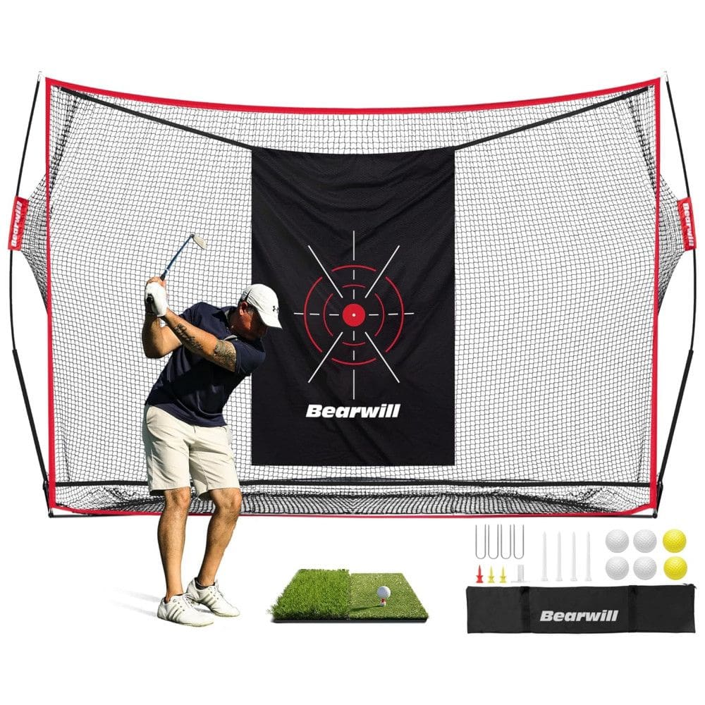 Rede de Treino de Golfe Bearwill 3x2m com Tapete, Alvo, 8 Tees, 6 Bolas e Bolsa - Completo para Prática e Transporte.