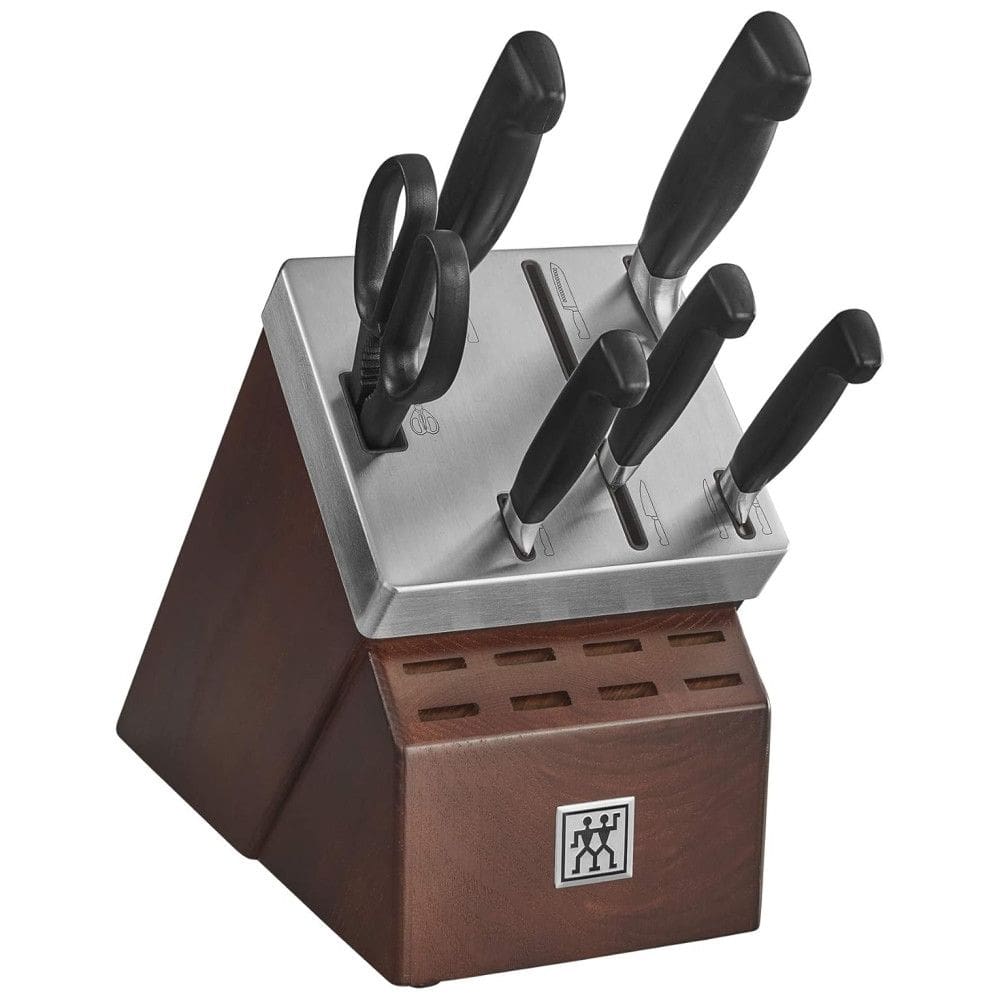 ZWILLING J.A. Conjunto de Facas em Aço Inoxidável com Afiador Embutido e Bloco de Bancada 7 Peças, HENCKELS 33423 008, Preto