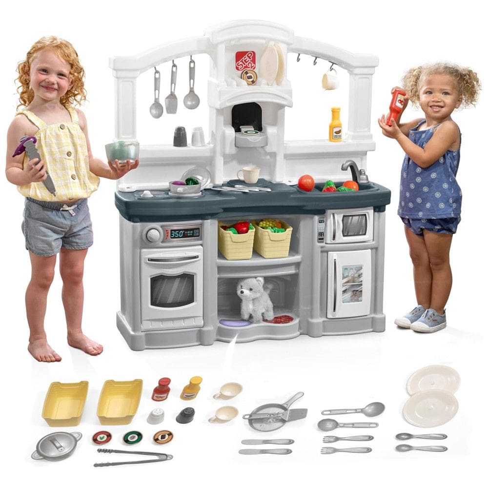 Cozinha de Brinquedo Interativa com Luzes, Sons e 25 Acessórios para Crianças de 2 Anos ou Mais, Step2, Cinza e Branca