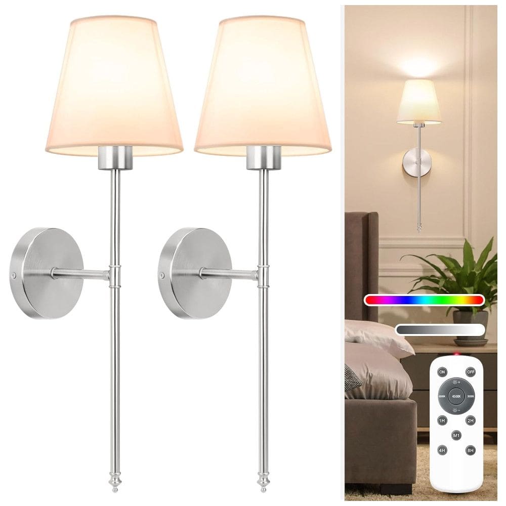 Conjunto de Luminária de Parede Recarregáveis, Sem Fio com 2 Peças, Estilo Moderno, Controle Remoto, Tamanho 60 cm, Lâmpadas Removíveis