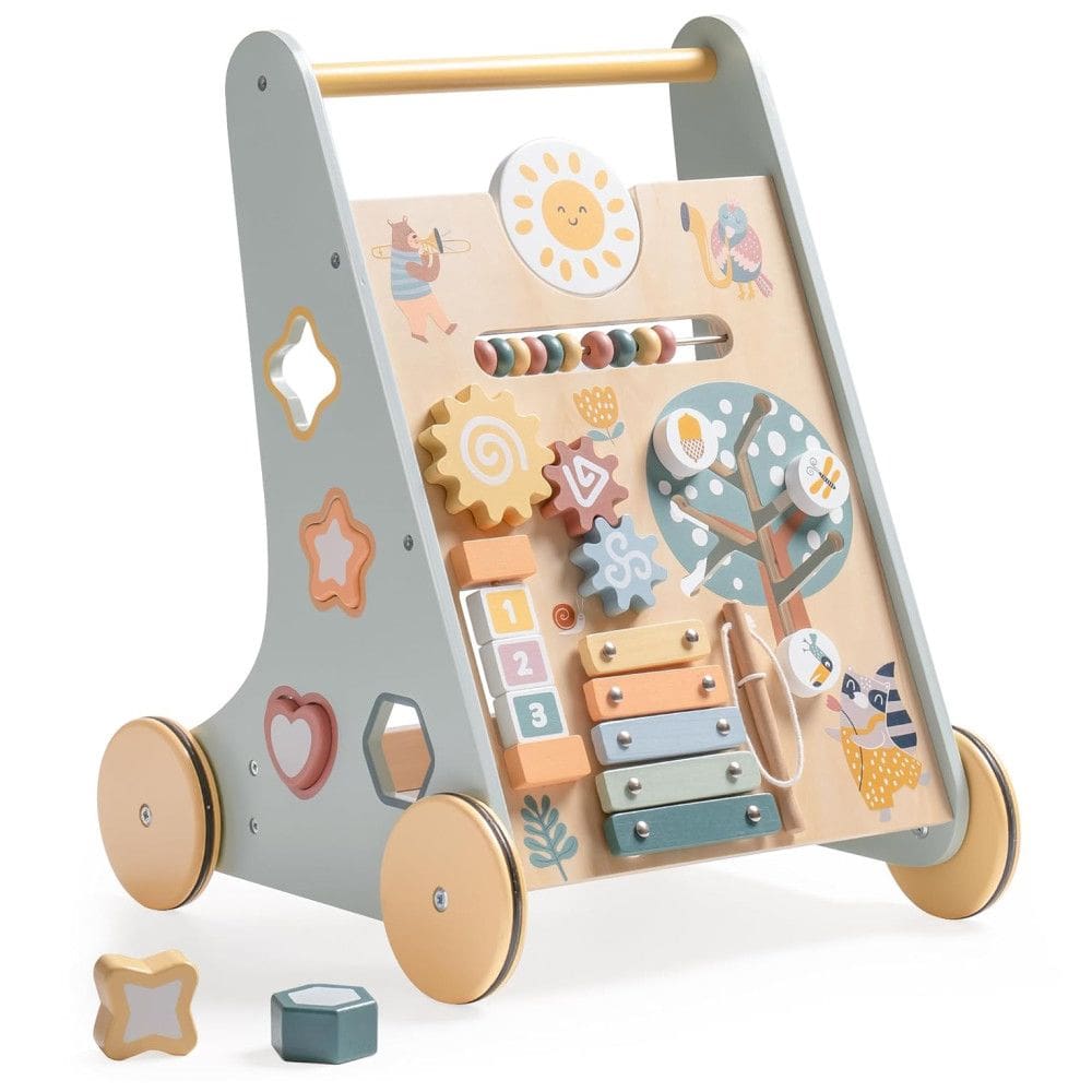 Carrinho Educativo de Empurrar de Madeira ROBUD com Centro de Atividades e Armazenamento - Brinquedo Montessori para Crianças Aprendendo