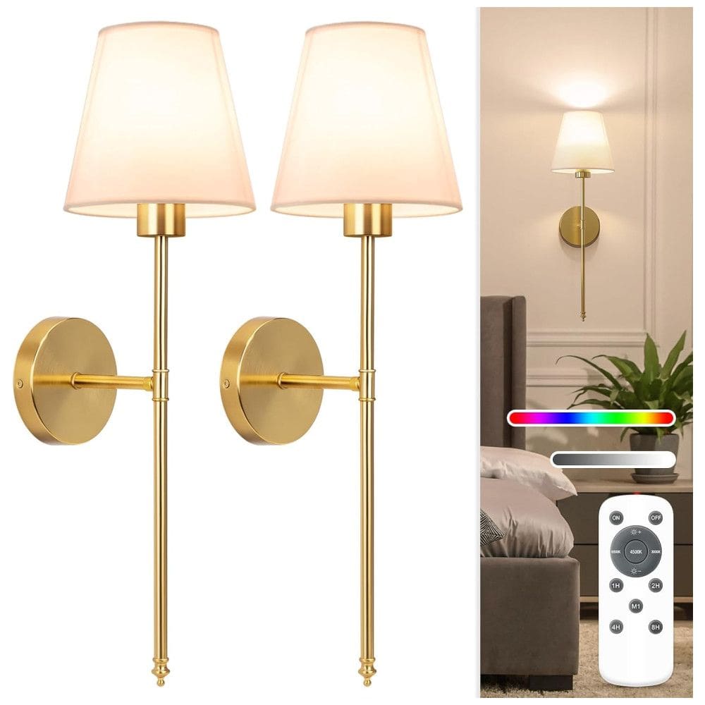 Conjunto de Luminária de Parede Recarregáveis, Sem Fio com 2 Peças, Estilo Moderno, Controle Remoto, Tamanho 60 cm, Lâmpadas Removíveis