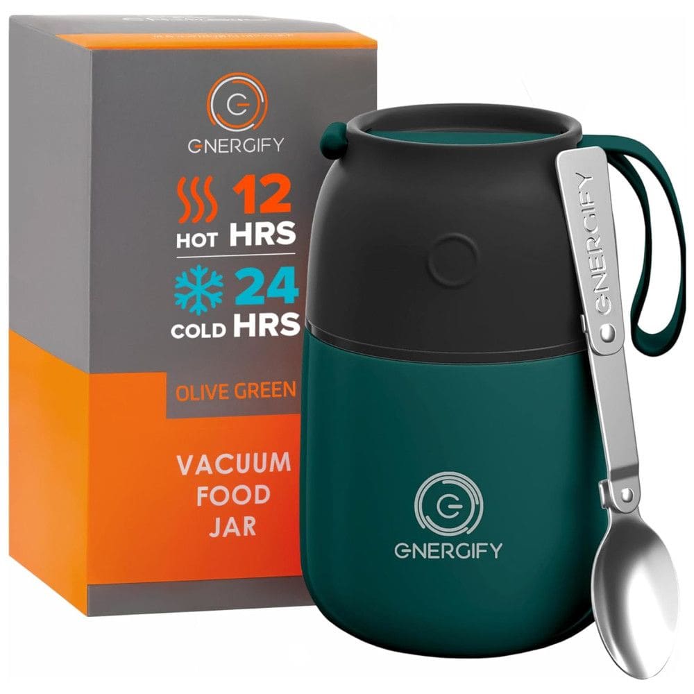 ENERGIFICAR Frasco Térmico Portátil para Alimentos 500mL em Aço Inoxidável com Vedação e a Prova de Vazamentos, ENERGIFY, Verde