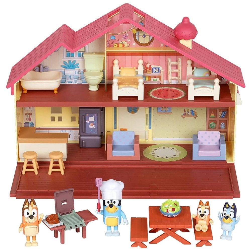Conjunto Mega Bluey, Com Casa da Família, Conjunto de Churrasco e 4 Figuras, Perfeito Para Recriar as Aventuras da Adorável Bluey e Sua