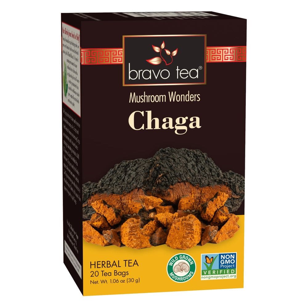 Chá de ervas Bravo Tea Chaga, sem cafeína, cogumelos, 20 sacos