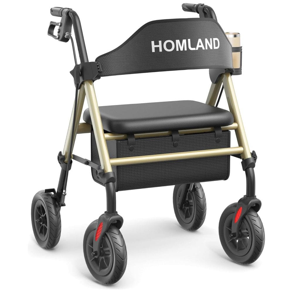 Andador Dobrável para Idoso, com Assento, Rodas Grandes de 20 cm para Todos os Terrenos, Altura Ajustável e Suporta até 180 kg, HOMLAND