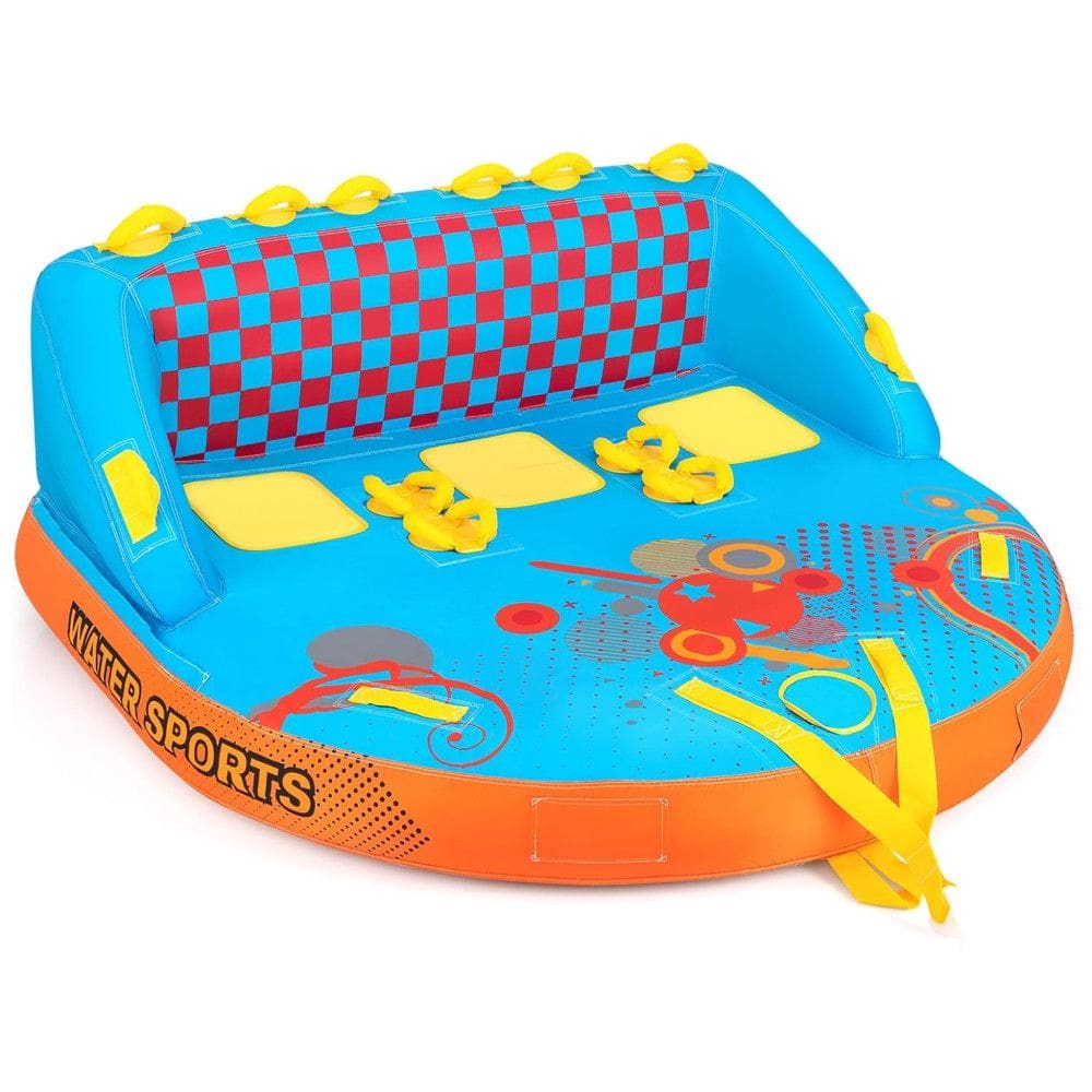 Boia Rebocável para 3 Pessoas, Carga Máx 300 kg com Drenagem, Pontos de Reboque Duplos Dianteiros e Traseiros, Goplus, Azul e Laranja