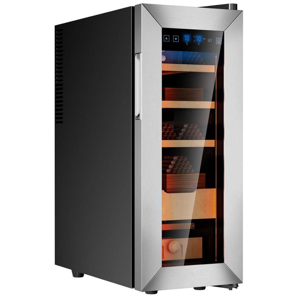 Umidor KingChii para Controle de Temperatura e Umidade de 35 Litros com Umidificador Integrado, Prateleiras de Cedro Espanhol e Gaveta