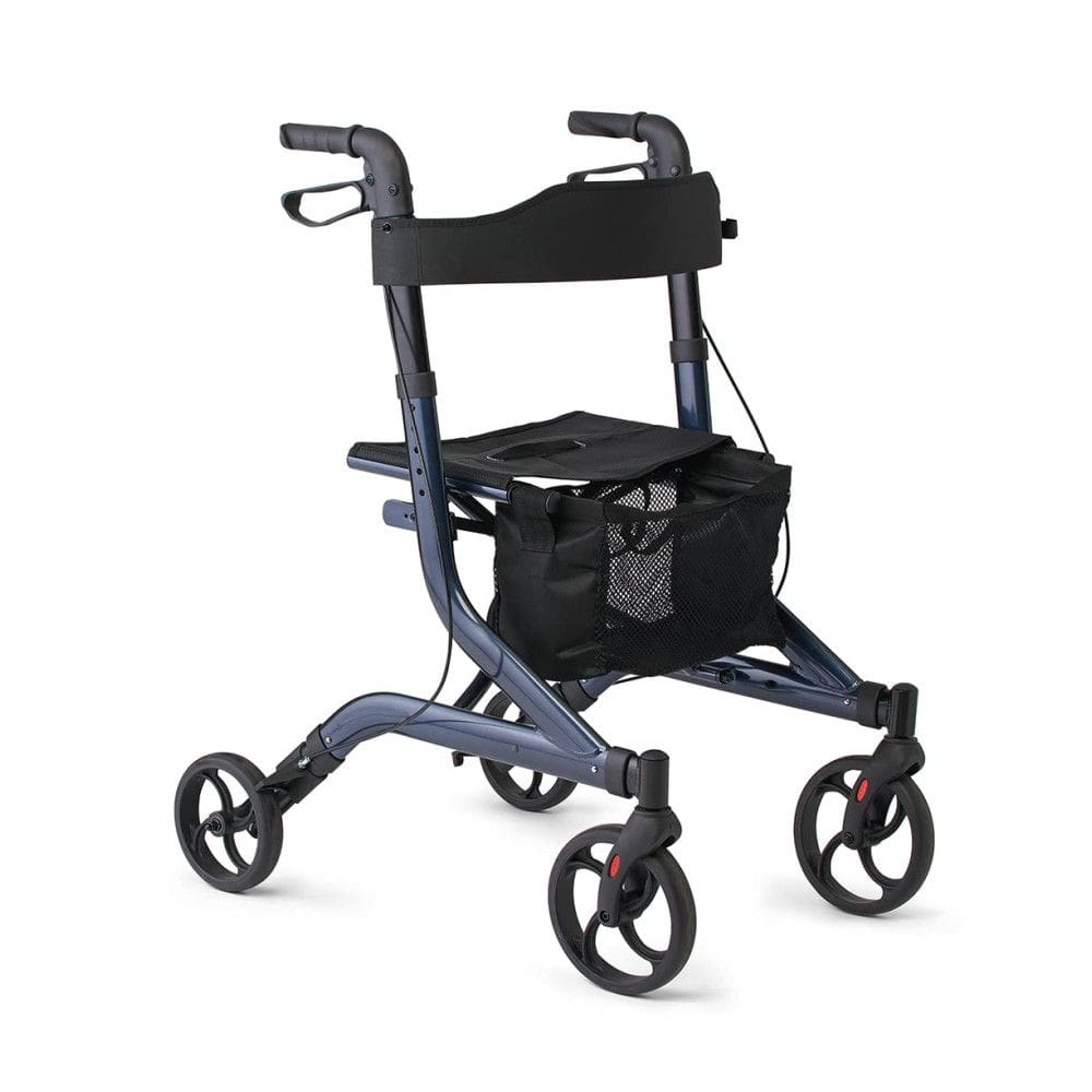 Andador Medline em Alumínio Estilo Europeu Dobrável com Encosto, Suporta 136kg, Azul Marinho para Recuperação de Cirurgia nos Pés e Pernas