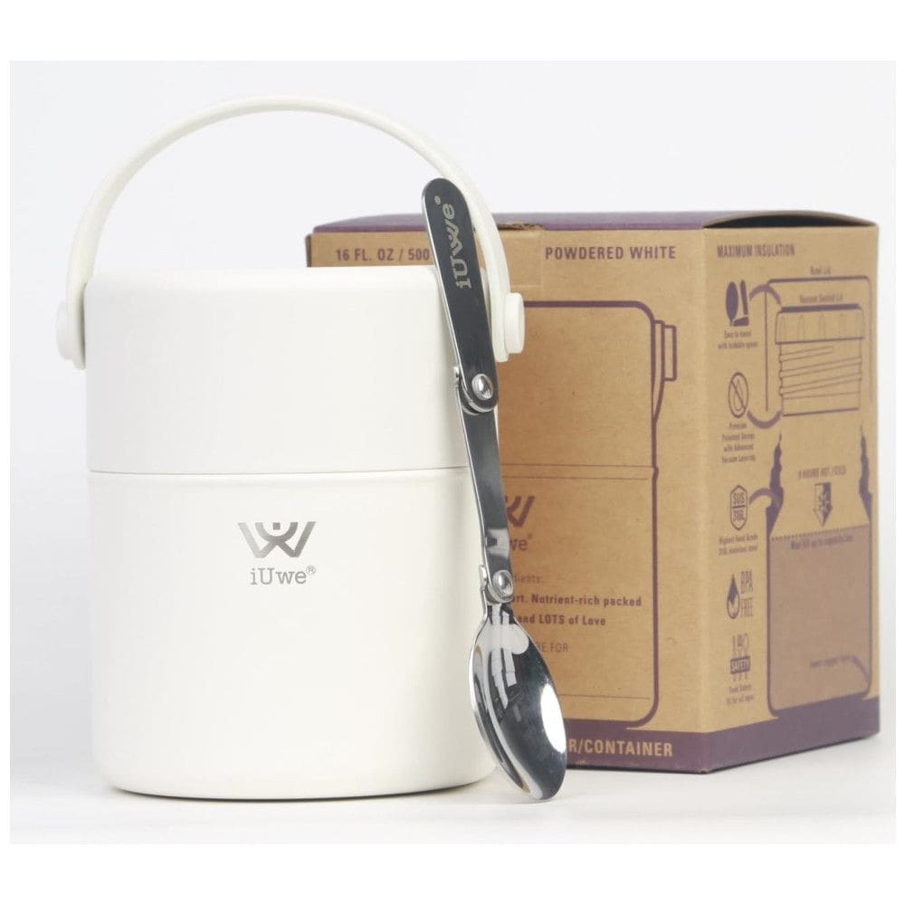 Frasco Térmico para Alimentos 500 ml com Vedação a Vácuo e Colher Dobrável Aço Inoxidável, IUWE 195893485772, Branco
