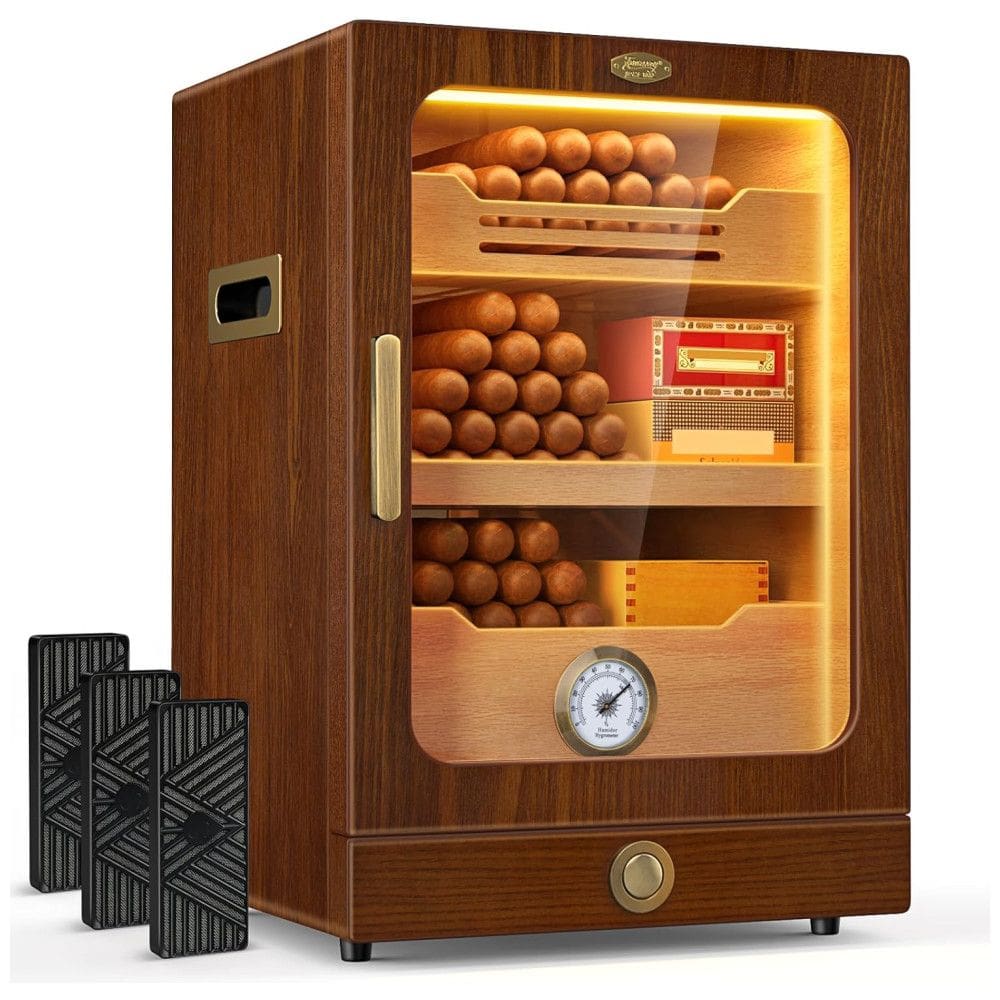 Umidor de Charutos Tesonway com Luz Automática, Prateleiras de Cedro Espanhol, Higrômetro, 3 Umidificadores e Gaveta de Acessórios - 120L.