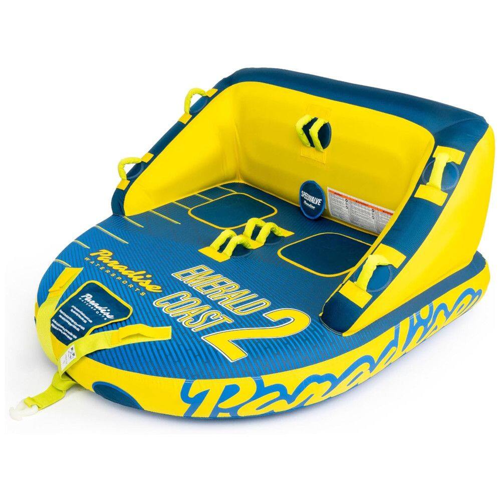 Boia Rebocável para 1 a 2 Pessoas com Costura de Nylon Reforçada e Acolchoamento em EVA, Paradise Water Sports, Azul e Amarelo