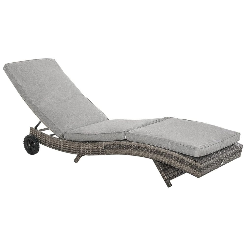 Espreguiçadeira de Vime para Piscina, Rattan PE com Almofada, Encosto Ajustável em 5 Níveis e Rodas para Fácil Movimentação, Outsunny
