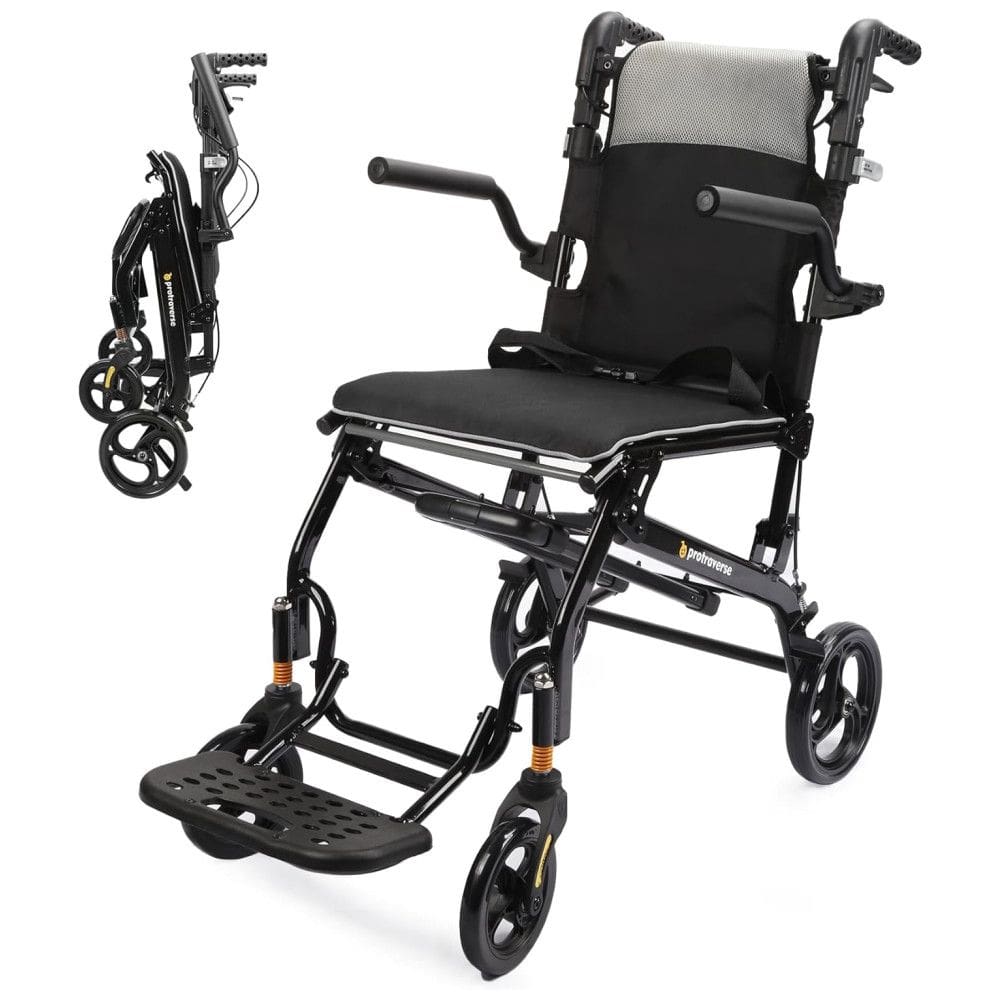 Cadeira de Rodas para Adultos, Ultraleve e Portátil, Dobrável com Alça Telescópica - Ideal para Viagens - Cinza,ProTraverse