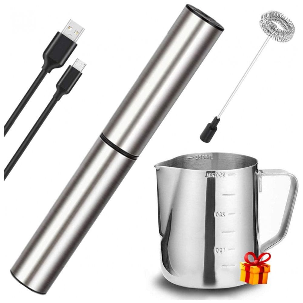 Espumador de Leite Elétrico com Bateria Recarregável e 2 Velocidades, BASECENT, Prateado