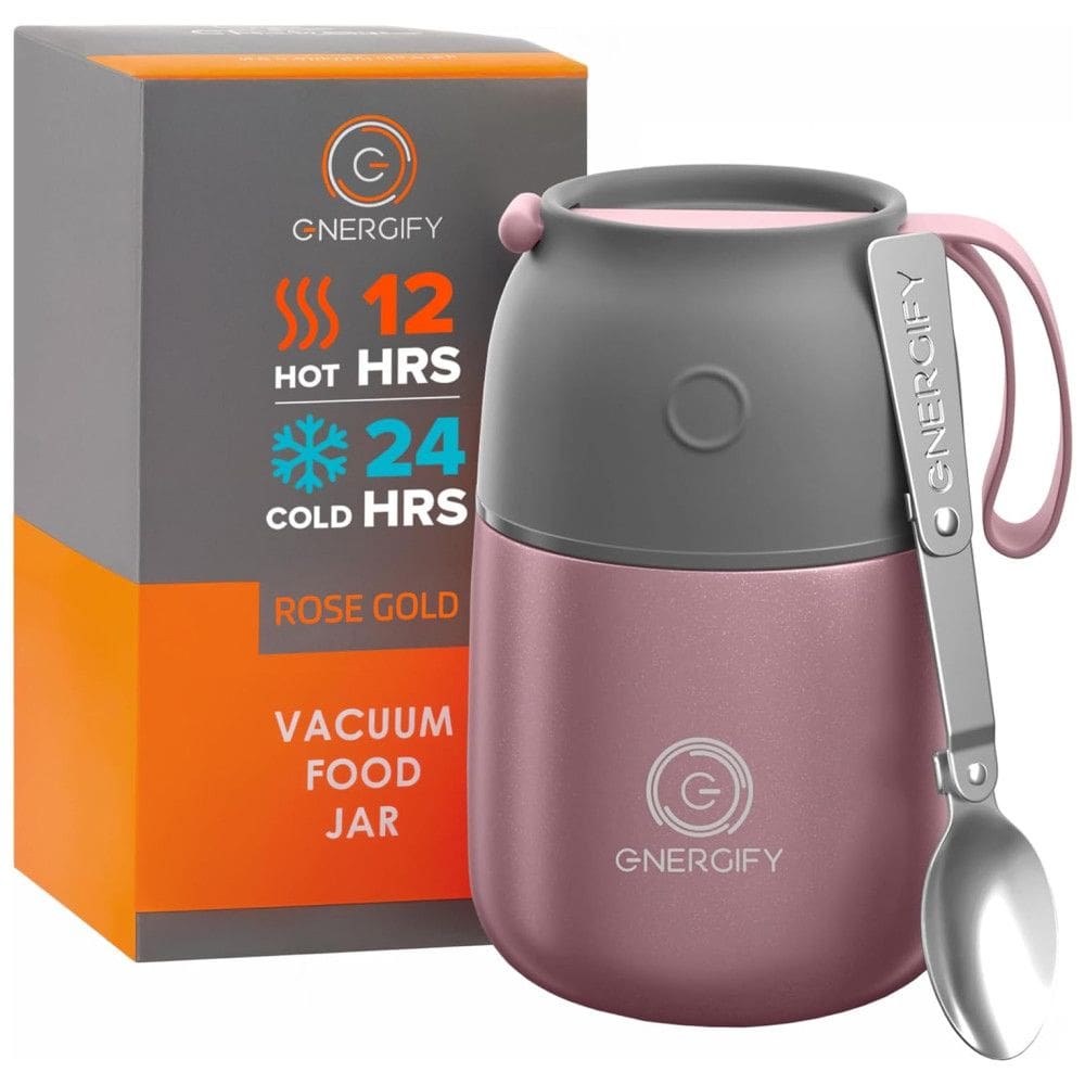 ENERGIFICAR Frasco Térmico Portátil para Alimentos 500mL em Aço Inoxidável com Vedação e a Prova de Vazamentos, Rosa Ouro