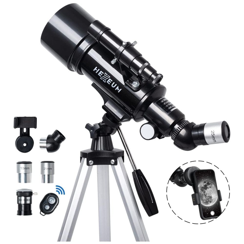 Telescópio 70mm de Abertura e 500mm – Refrator Astronômico para Crianças e Adultos, Montagem AZ, Ótica Multi-Revestida, Adaptador para