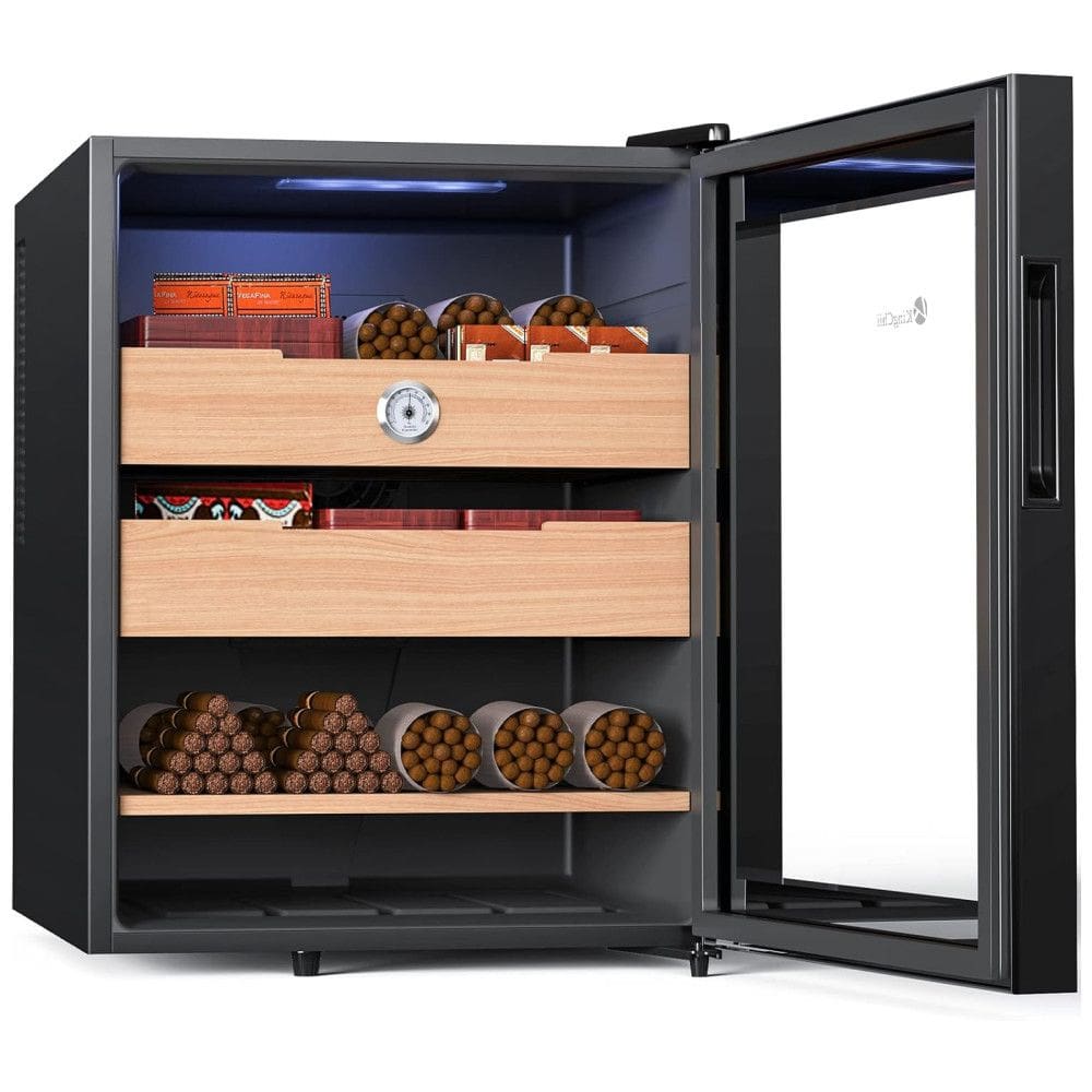 Umidor Elétrico KingChii 48 Litros, Controle de Temperatura, Gabinete de Cedro Espanhol, Higrômetro, Presente Ideal, 120cm de Altura.