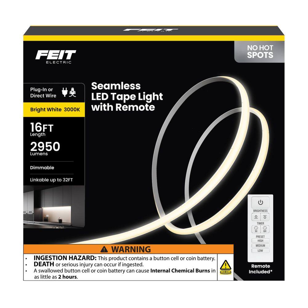 Luz de fita LED Feit Electric TAPE192/COB/LED 16 pés 3000K