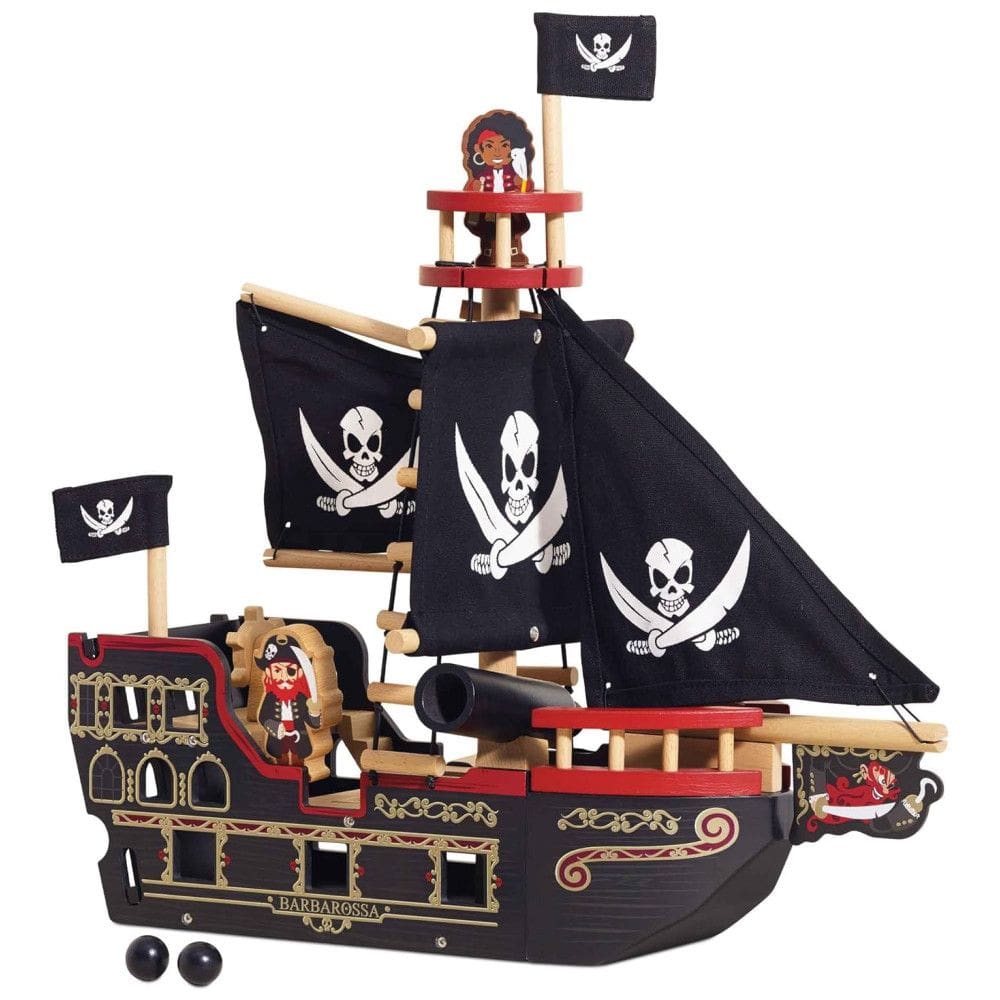 Navio Pirata de Madeira Barbarossa Brinquedo Premium para Crianças de 3 Anos ou Mais, Le Toy Van, Preto