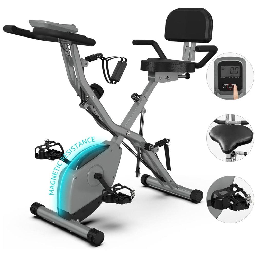 Bicicleta Ergométrica Dobrável 5 em 1 para Exercícios em Casa, com 16 Níveis de Resistência Magnética Silenciosa, Volante de 3 kg,USLIM.