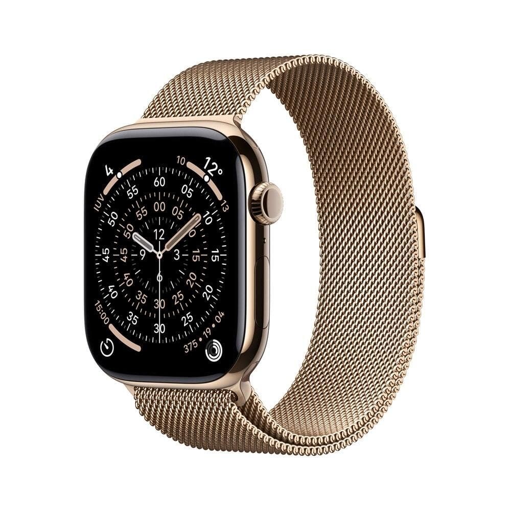 Apple Watch Series 11 GPS + Cellular - Caixa dourada de titânio – 46 mm - Pulseira dourada estilo milanês – M/G