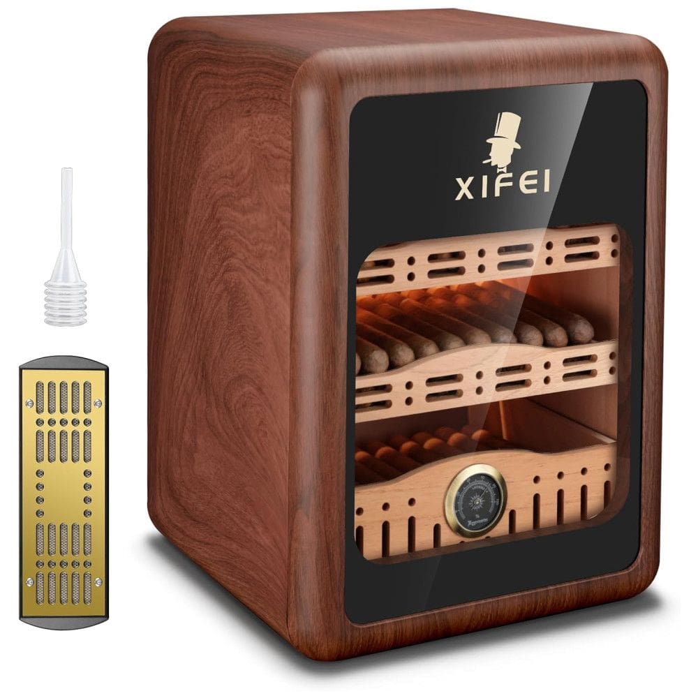 Umidor de Charutos XIFEI, Gabinete para 150 Charutos, com Iluminação LED, Prateleiras de Cedro Espanhol, Higrômetro e Umidificador.
