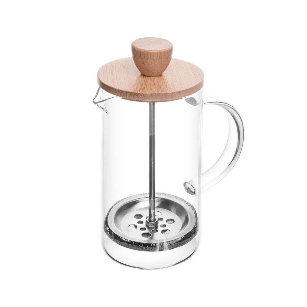 Cafeteira Prensa Francesa de Vidro C/Tampa de Bambu e Prensa Aço Inox 400ml Wolff