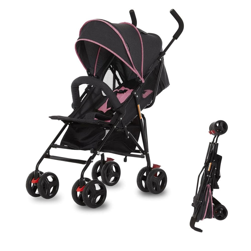 Carrinho de Bebê Dream On Me Vista Moonwalk em Rosa e Preto, Leve e Compacto, Reclinável em Múltiplas Posições com Canopy