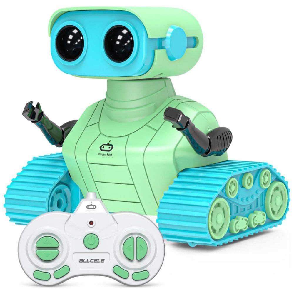 Robô ALLCELE Recarregável, Controle Remoto com Música e Olhos LED, Ideal para Meninos, Presente Perfeito para Crianças. Cores Verde e Azul.