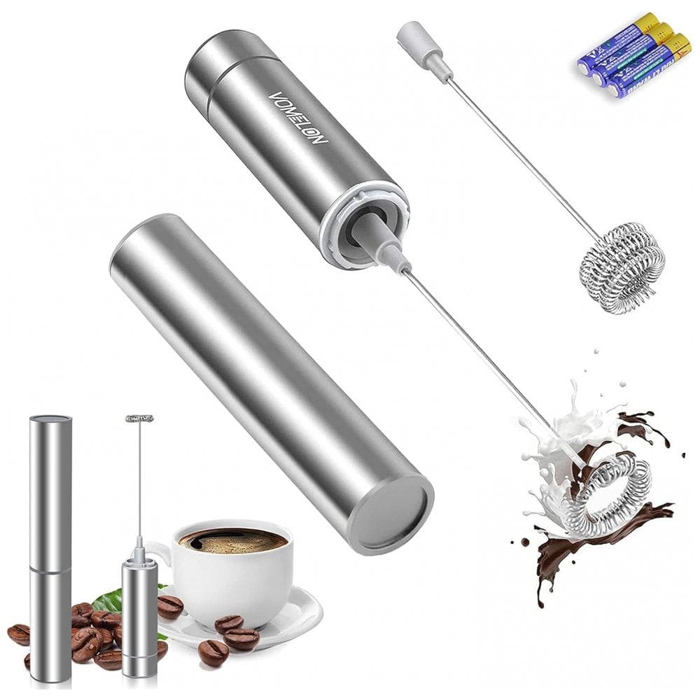 Espumador Elétrico de Leite em Aço Inoxidável a Bateria, VOMELON A25, Prateado